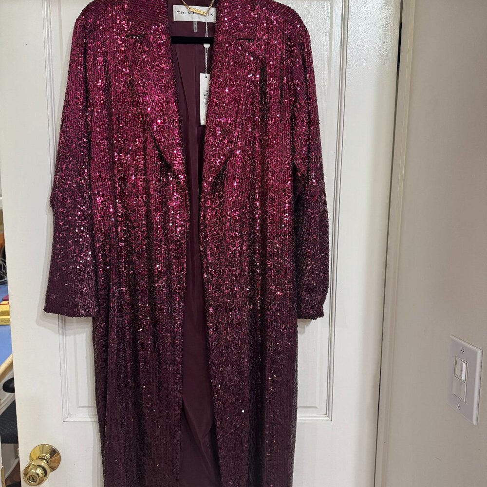 SALE NWT- Trina Turk 'Pisces' Sequin Longline Jacket, Festive Fuchsia/Plum sz S